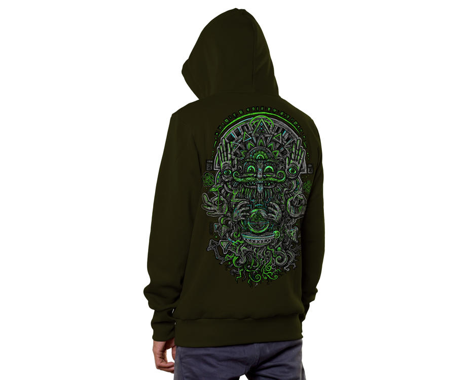 men Dark Khaki psychedelic hoodie